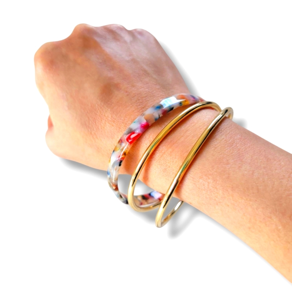 LOFT | NWOT Pretty Multicolor Gold Tone 3 Tier Bangle Bracelet - Picture 2 of 9